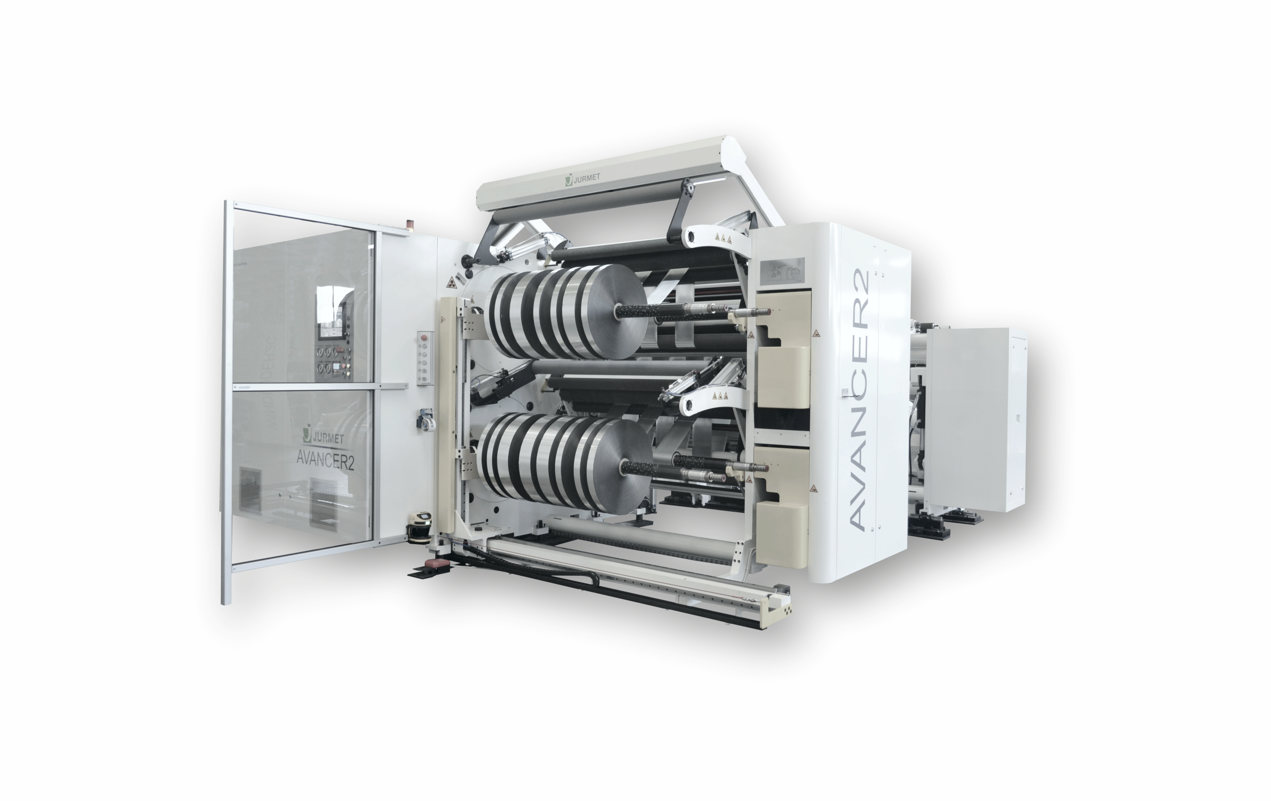 Rollenschneidmaschine für Folien, Papier, Laminate und flexible Materialien, bedruckt oder unbedruckt